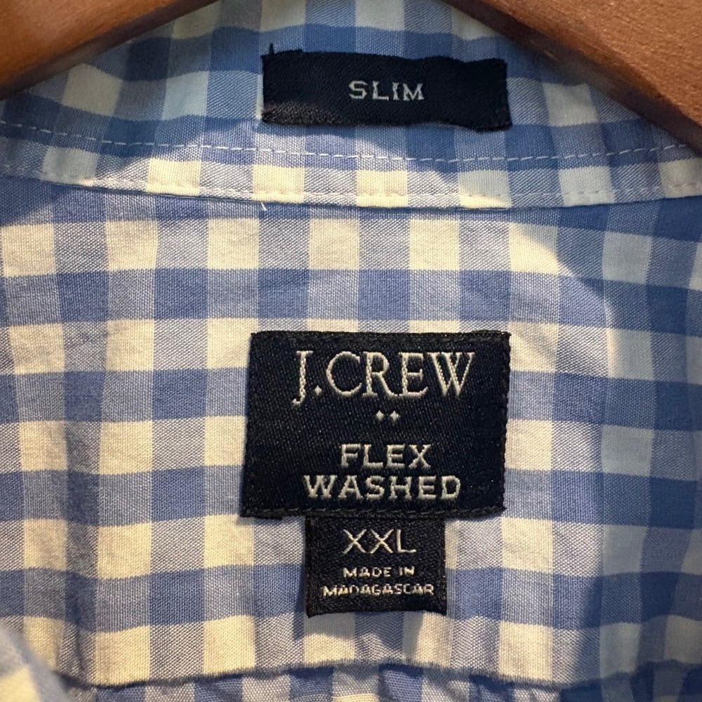 J.Crew Men's XXL Slim Fit Flex Washed Gingham Button Down Shirt Blue White - Picture 3 of 11